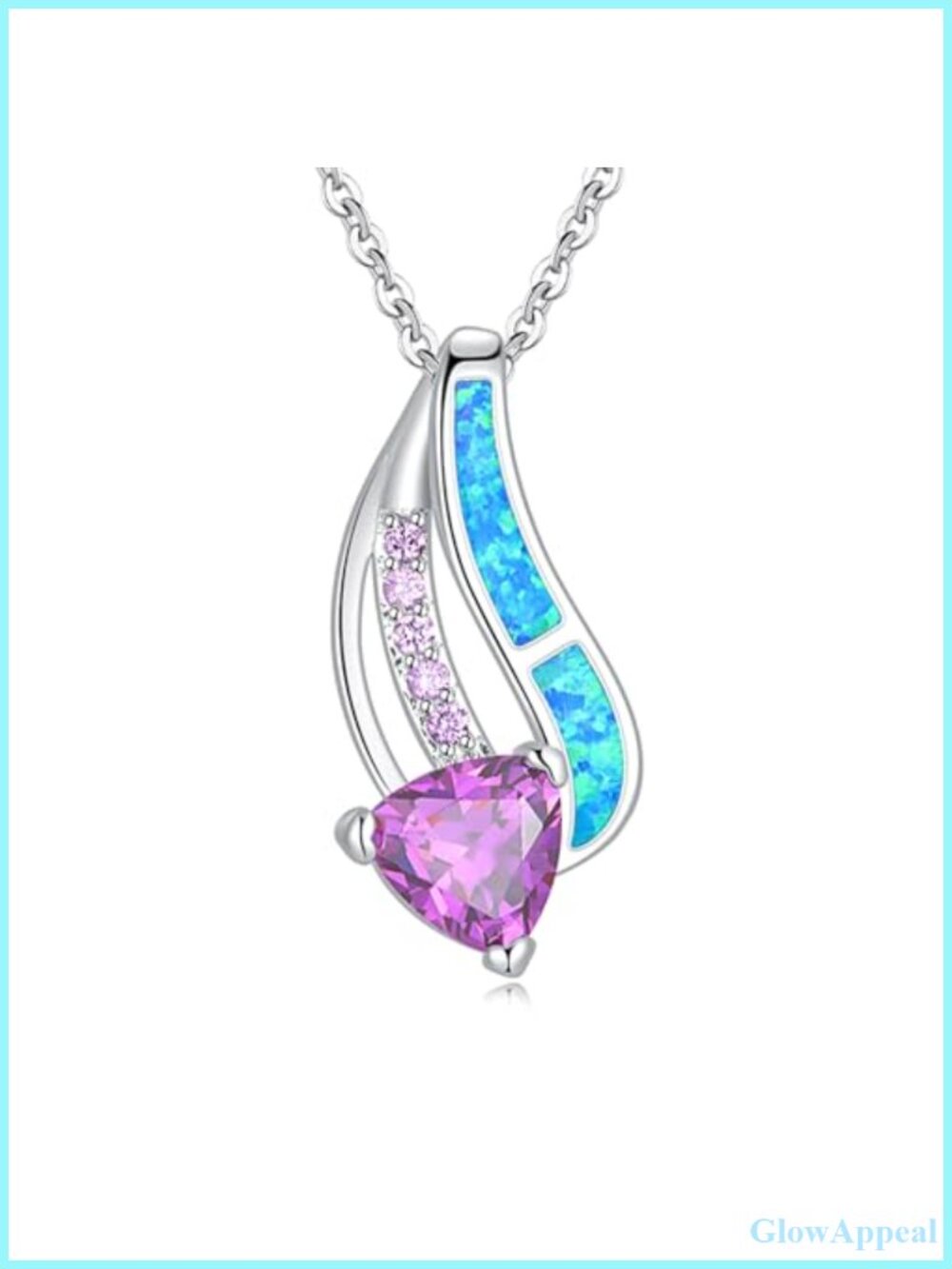 Sterling Silver Opal Heart Pendant Necklace Hypoallergenic Adjustable Chain